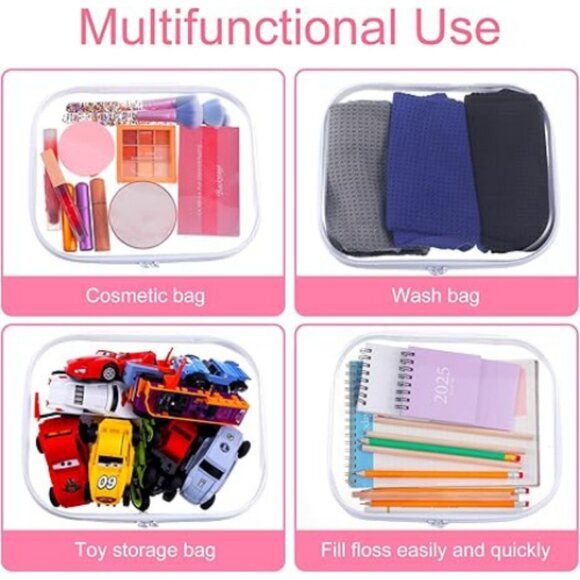 2 Pcs Clear Hard Plastic Pouch, Double Zipper Case,Transparent, Travel Organizer - Picture 4 of 6